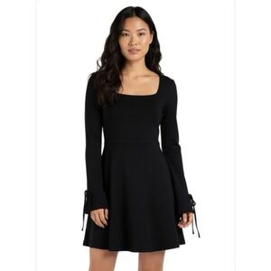 Mi Ami for Francesca's Mini Dress Women Size M Black Square Neck Tie Sleeve